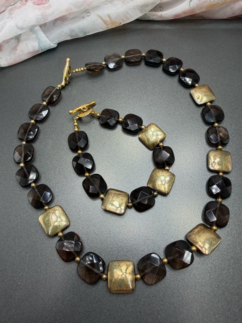 Tateossian Smoky Quartz & Sterling Silver Bead Necklace &Bracelet #37set